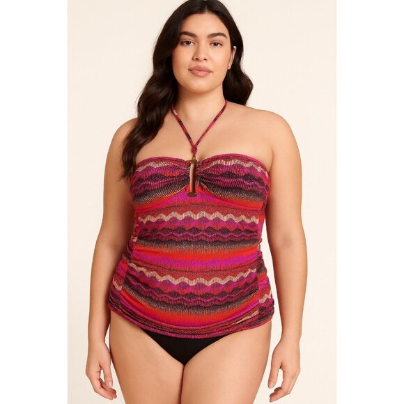 La Blanca Multicolor Metallic Zigzag Bandeau Tankini Top – Size 10 - Picture 1 of 9